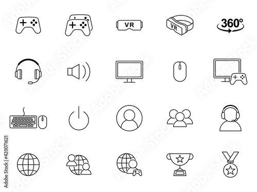 Video games, VR, esports vector icons ゲーム、VR、eスポーツのアイコンセット
