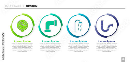 Set Water meter, Industry metallic pipe, Shower and Industry metallic pipe. Business infographic template. Vector