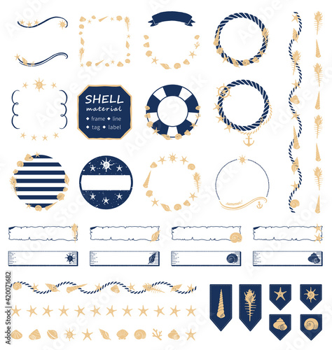 貝殻のフレーム・ライン・ラベル素材集