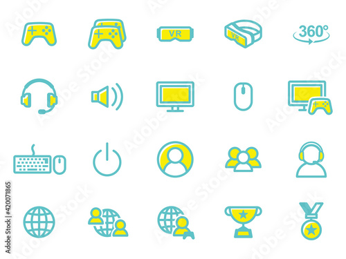 Video games, VR, esports vector icons ゲーム、VR、eスポーツのアイコンセット