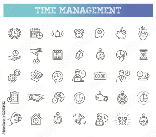 Time management concept illustration, thin line flat design