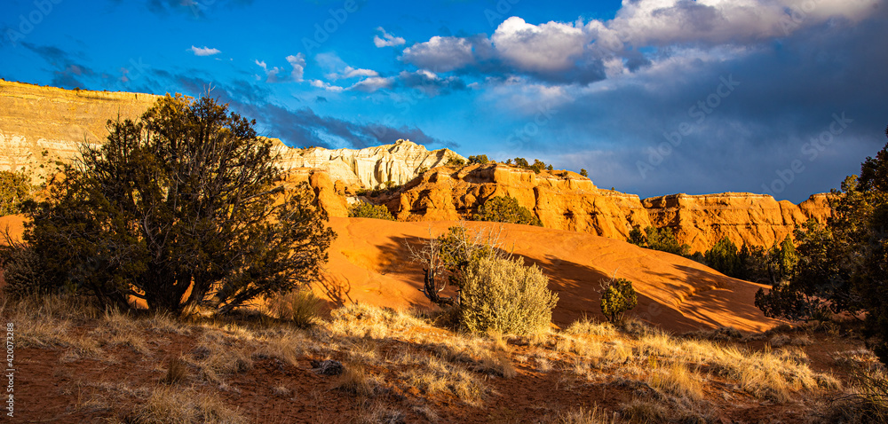 Kodachrome Basin State Park in Utah. Sunset on Red rock formations against blue sky