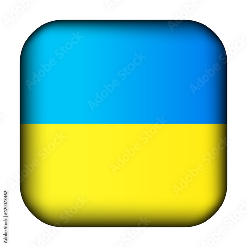 Glass light ball with flag of Ukraine. Squared template icon. Ukrainian national symbol. Glossy realistic cube, 3D abstract vector illustration highlighted. Big quadrate, foursquare
