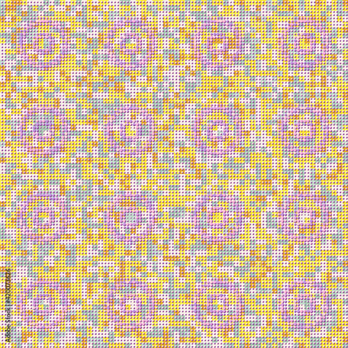 Seamless pattern. Children's texture. Pea pattern on a background of randomly colored squares.