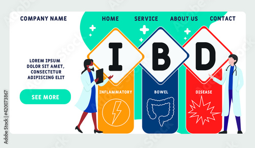 Vector website design template . IBD - Inflammatory Bowel Disease   medical concept background. illustration for website banner, marketing materials, business presentation
