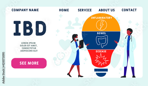 Vector website design template . IBD - Inflammatory Bowel Disease   medical concept background. illustration for website banner, marketing materials, business presentation