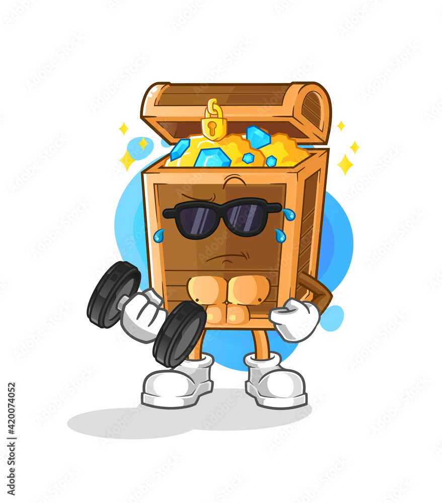 treasure lifting dumbbell vector. cartoon character treasure lifting dumbbell vector. cartoon character
