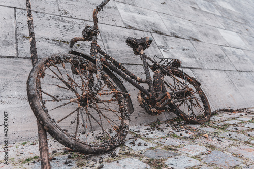 Ein aus dem Wasser gefischtes altes Fahrrad photo