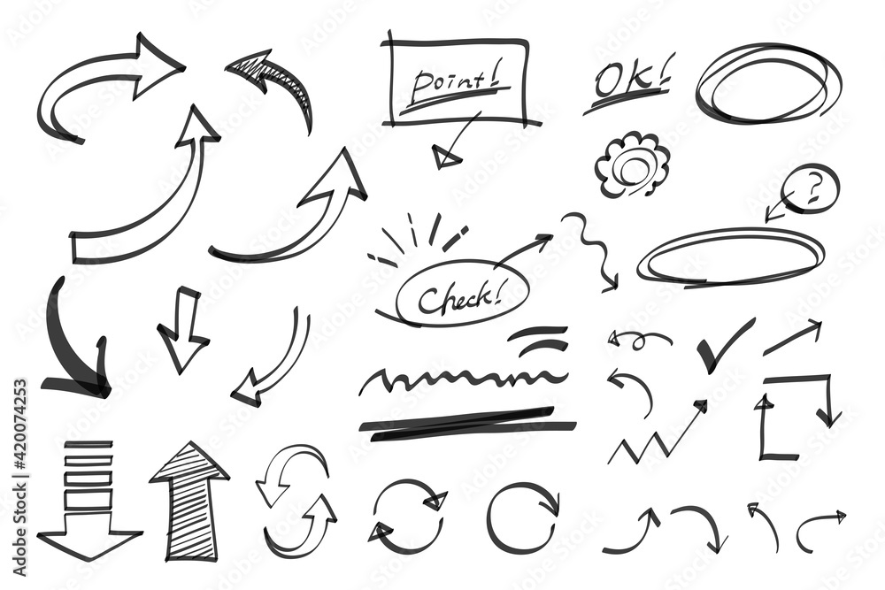 マーカーで描いたような手書きの矢印セット(黒) マーカーで描いたような手書きの矢印セット(黒)