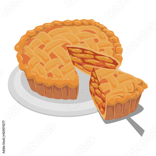 Vector Illustration of Whole Pie and a Slice removing in a serving plate