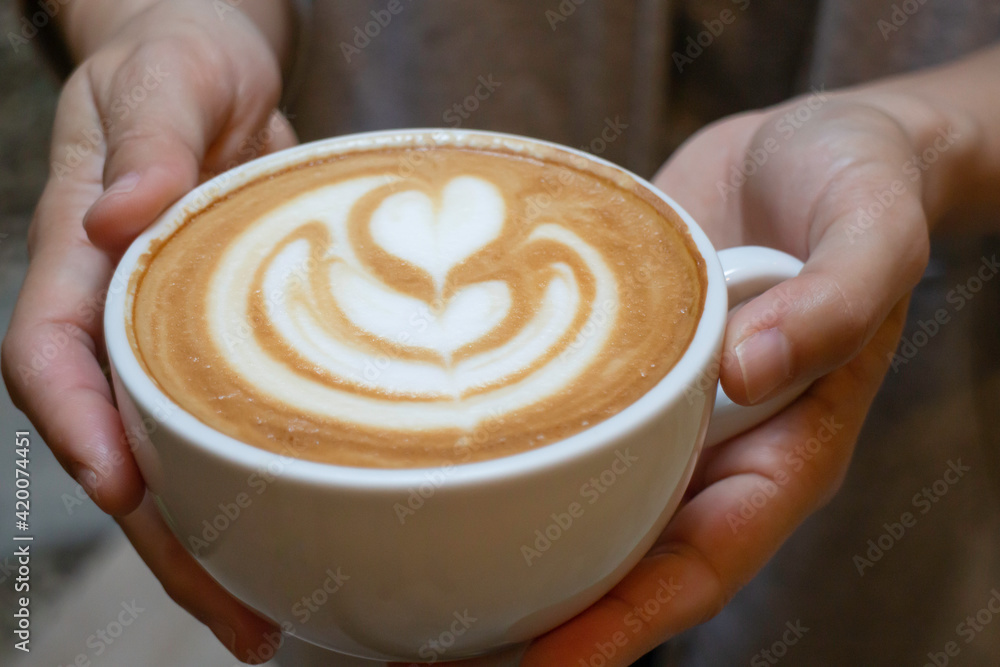 Handcraft of hot milk coffee cup Handcraft of hot milk coffee cup