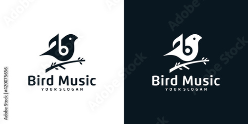 Music bird logo design template