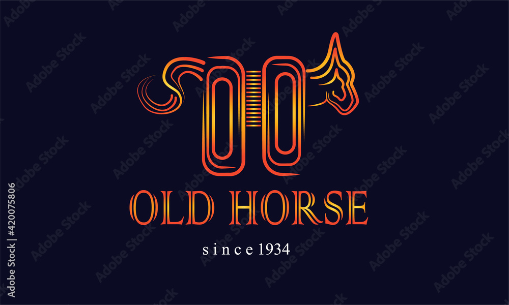 Old Horse logo. classic horse logo with gradient gold color