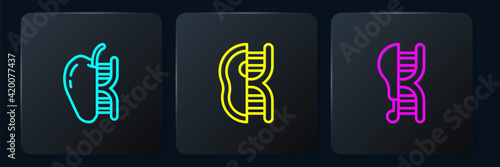 Set line Genetically modified apple, chicken and meat. Black square button. Vector