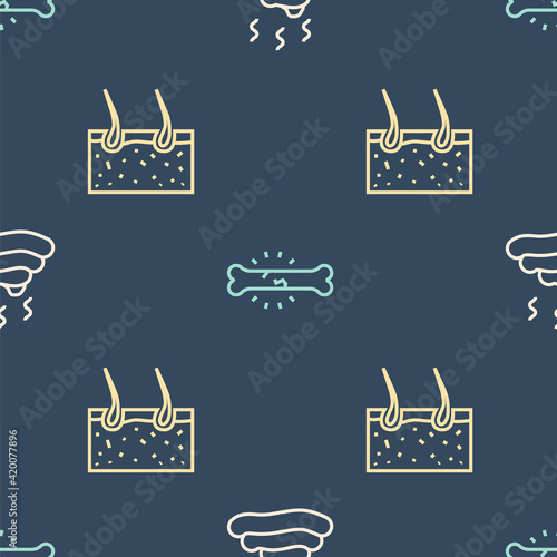Set line Shit, Hair covering skin and Bone pain on seamless pattern. Vector