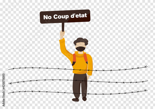 a protest man in barb line with no seize power sign campaign vector isolated on transparency background