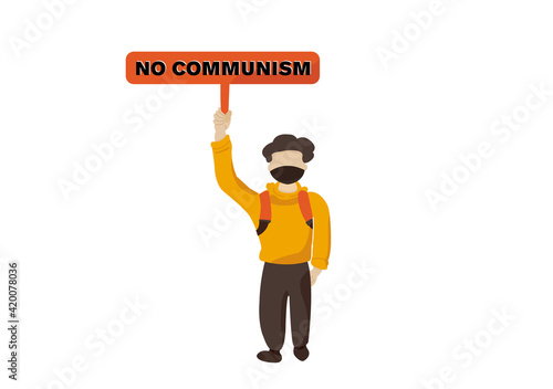 a protest man with democracy no coup sign campaign vector isolated on white background