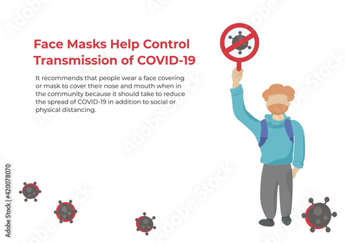 a protester man with covid-19 protest sign for mask protection vector