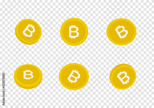 A set of bitcoin cryptocurrency vector isolated on transparency background