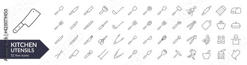 Kitchen utensil line icon set. Isolated signs on white background. Vector illustration