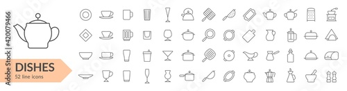 Dishes line icon set. Isolated signs on white background. Vector illustration