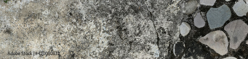rough wall texture background collection. dirty mossy wall and grey arranged stone surface in panorama. 3d textured background for interior, decoration, wallpaper, etc.