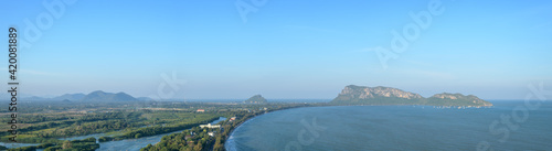 Beautiful city landscape from the viewpoint on top mountain at Prachuap Khiri Khan Province, Thailand.