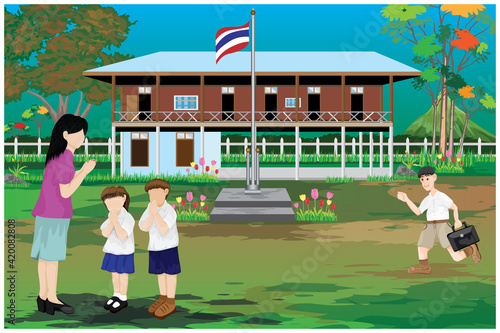 woman teacher with boy and girl student vector design
