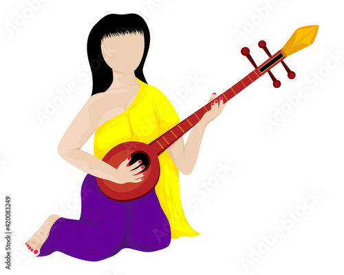 isolated lovely woman with mandolin on white background vector design