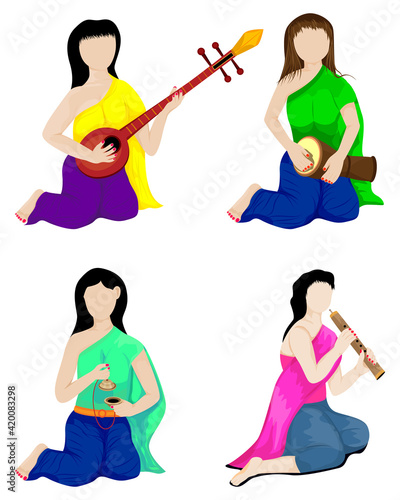 beautiful woman with thai instrument vector design