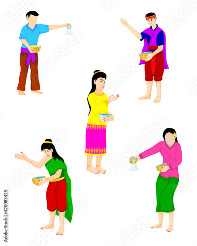 isolated young man and woman with Water bowl on white background vector design