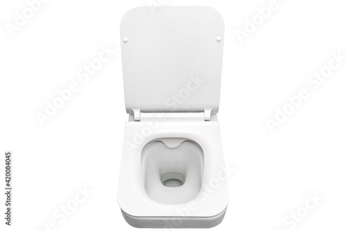 White ceramic toilet with an open flap, isolated on a white background with clipping path.