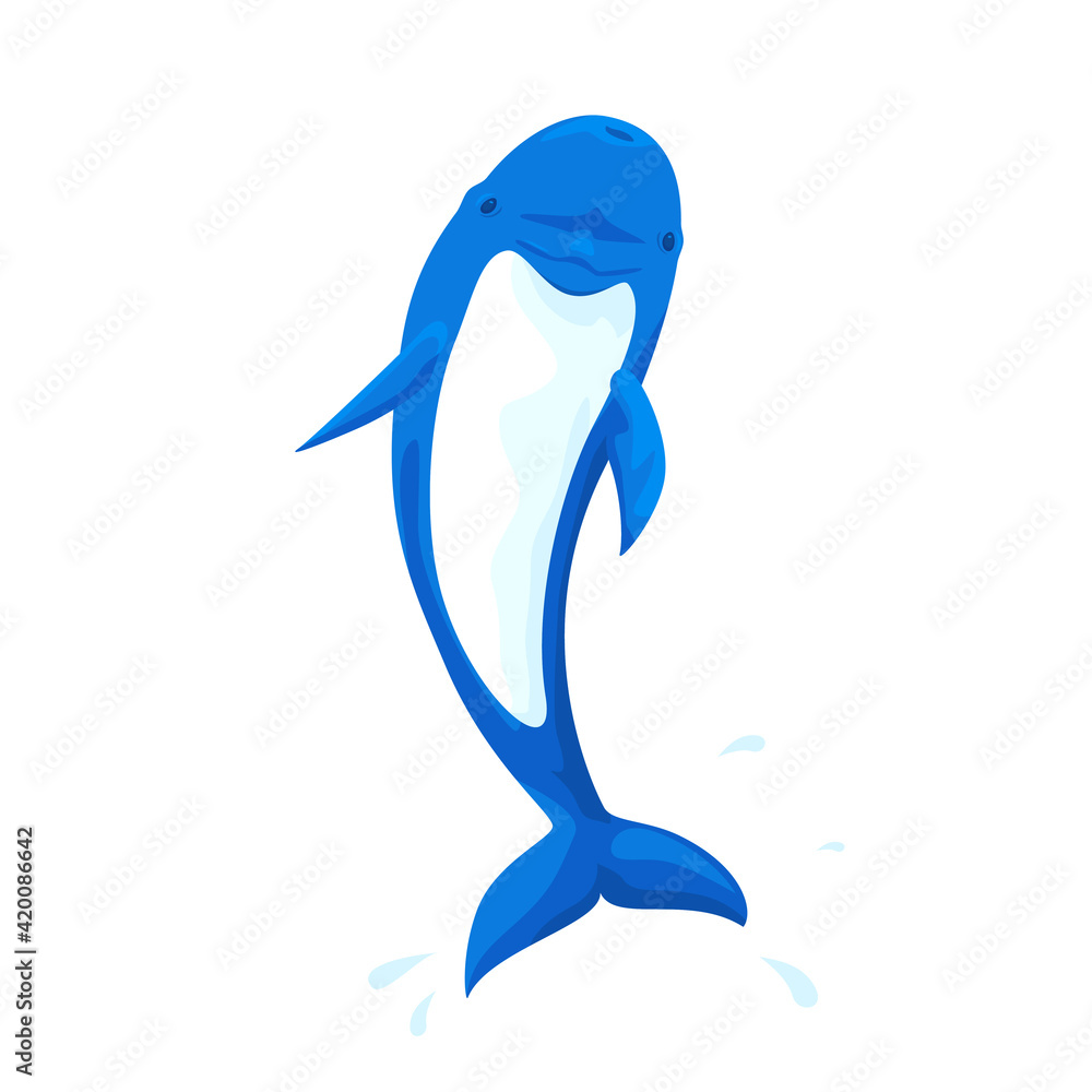 Obraz premium Blue dolphin isolated on white background. Vector illustration of aquatic animals.