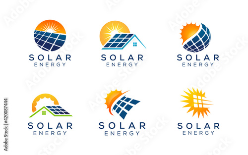 Sun Power Solar green energy logo set