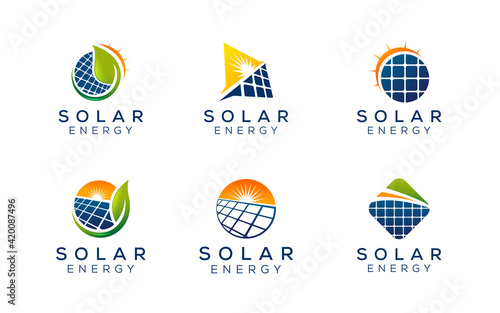 Set of Solar eco Energy Logo Design Template. Green power logos