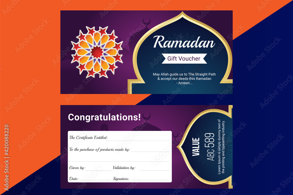Collection of Ramadan Gift Coupon with different discount offer, Gift Voucher Template Promotion Sale discount, Gift Voucher template perfect for prints, flyers, banners, promotion,special offer