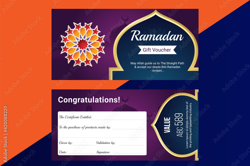 Obraz premium Collection of Ramadan Gift Coupon with different discount offer, Gift Voucher Template Promotion Sale discount, Gift Voucher template perfect for prints, flyers, banners, promotion,special offer