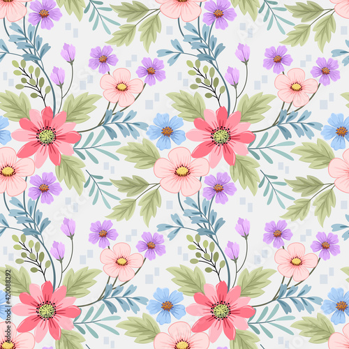 Colorful hand drawn flowers seamless pattern for fabric textile wallpaper.