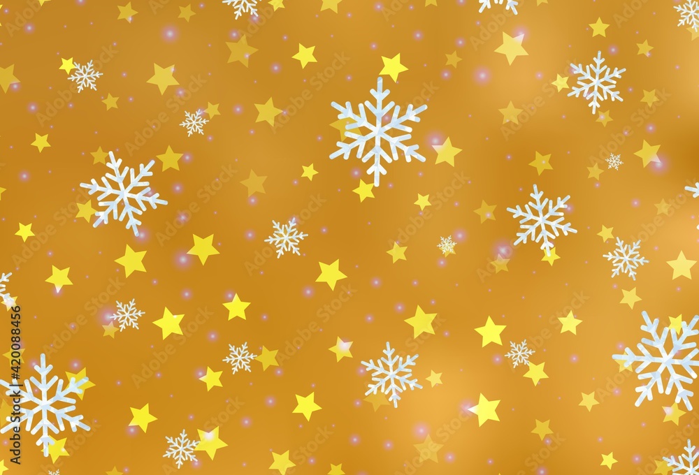 Light Orange vector layout with bright snowflakes, stars. Light Orange vector layout with bright snowflakes, stars.