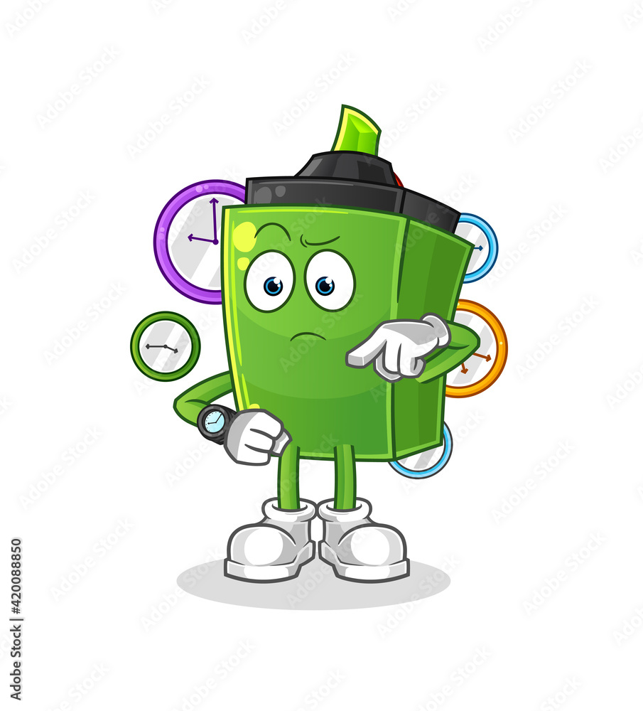 marker with wristwatch cartoon. cartoon mascot vector marker with wristwatch cartoon. cartoon mascot vector