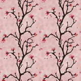 seamless pattern with cherry blossom branches, beautiful colorful hand-drawn pattern, imitation oil painting, white background