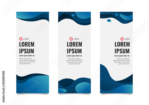 Vertical banners template set, abstract blue liquid shapes wavy with place for text and logo, template design vector illustration