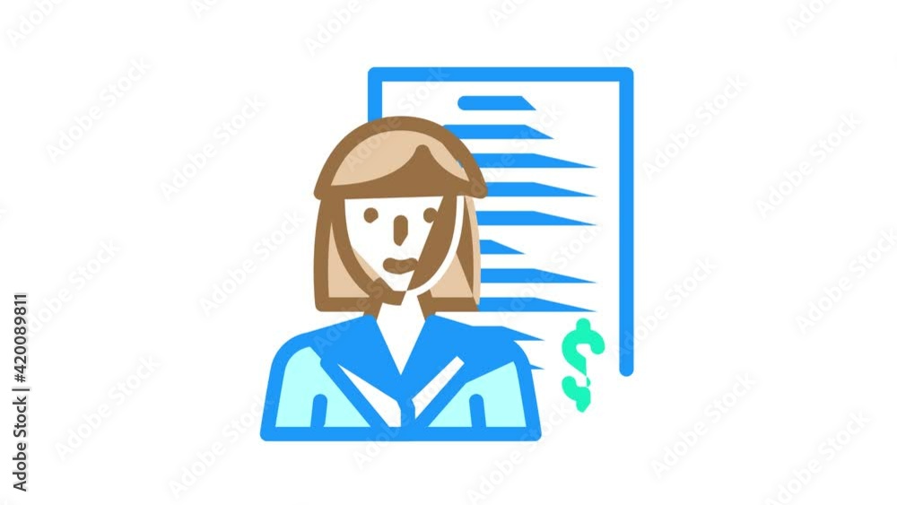 accountant woman job color icon animation accountant woman job color icon animation