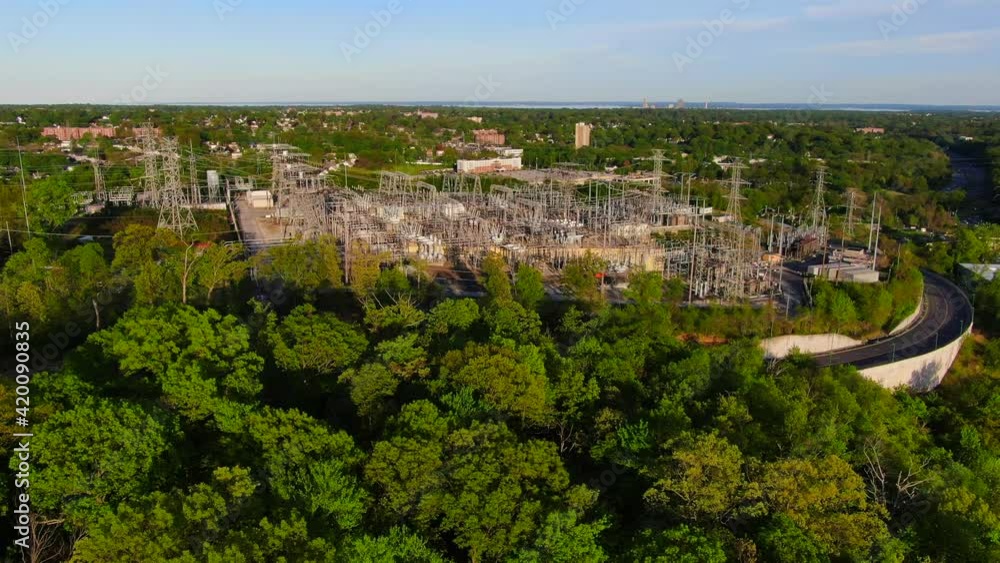 Aerial Approach Shot of a Large Electrical Power Plant Aerial Approach Shot of a Large Electrical Power Plant