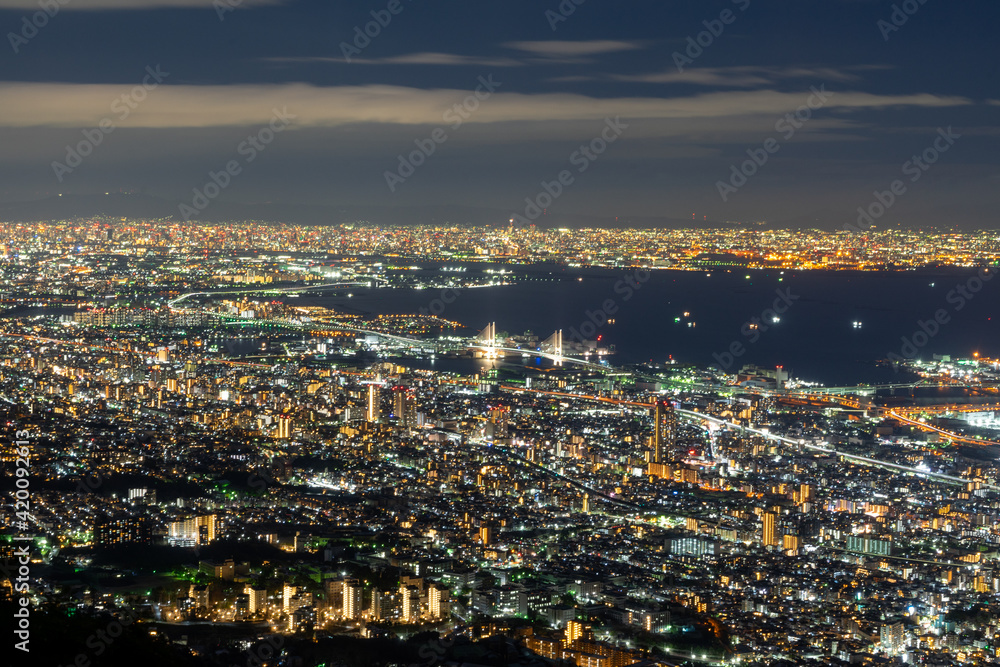 日本三大夜景 摩耶山掬星台からの1000万ドルの夜景