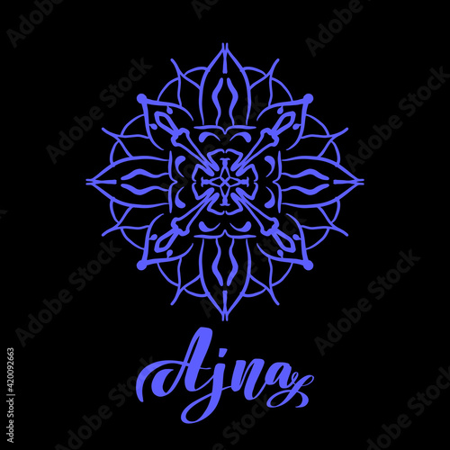 Vector illustration with symbol chakra Ajna and watercolor