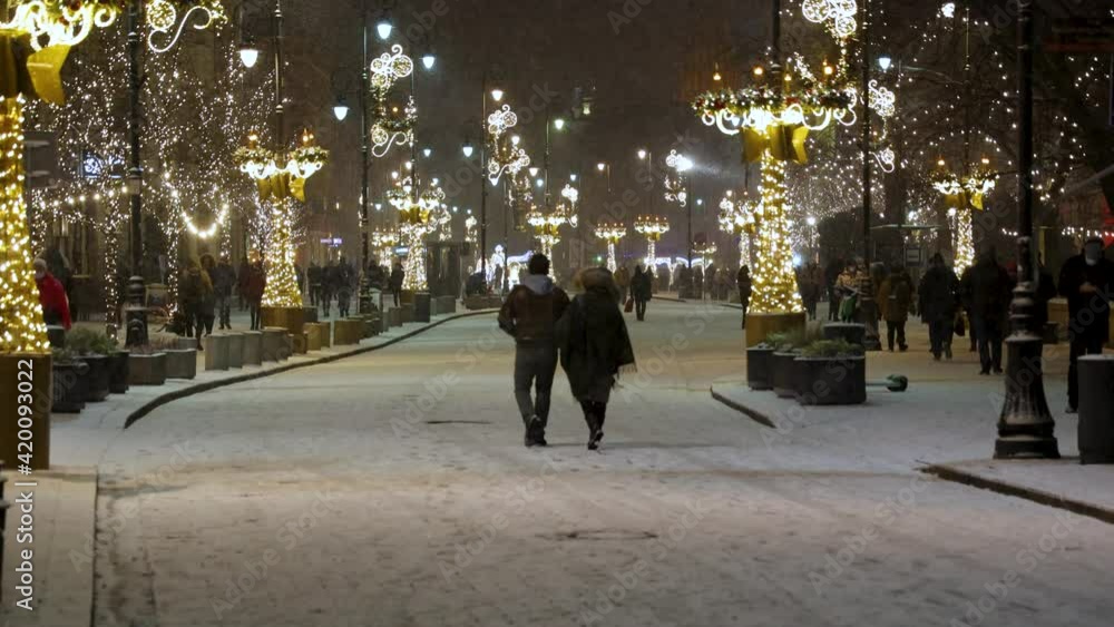 4k video of Christmas illuminations and lights on a Krakowskie Przedmiescie Street in Warsaw city, Poland 4k video of Christmas illuminations and lights on a Krakowskie Przedmiescie Street in Warsaw city, Poland