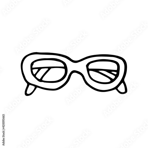 glasses icon. sketch hand drawn doodle style. vector, minimalism, monochrome. sight, frame.