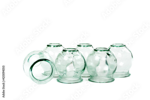 Cupping therapy.Medical cupping glasses isolated.
