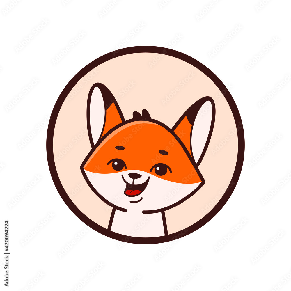 Fox head logo, cute kind character. Vector illustration in cartoon style. Fox head logo, cute kind character. Vector illustration in cartoon style.
